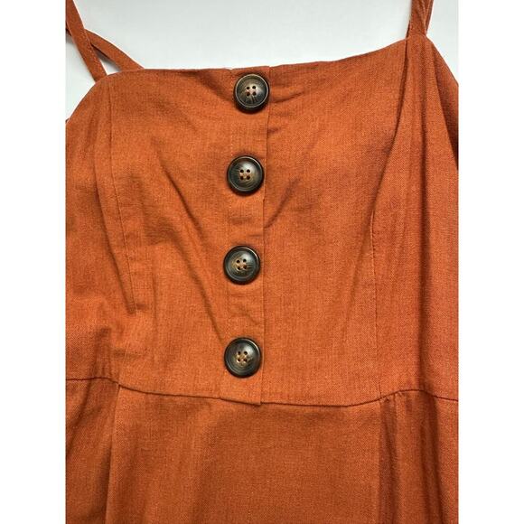 J Gee Size Medium Rust Burnt Orange Linen Like Maxi Dress Autumn Retro Cottage - Picture 10 of 10